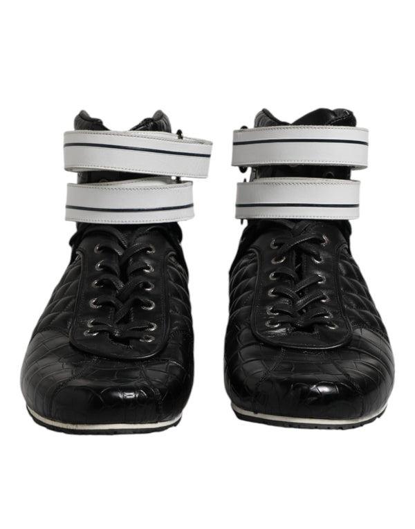 Schwarze gesteppte Leder Schnürschuhe