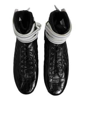 Schwarze gesteppte Leder Schnürschuhe