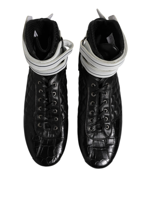 Schwarze gesteppte Leder Schnürschuhe