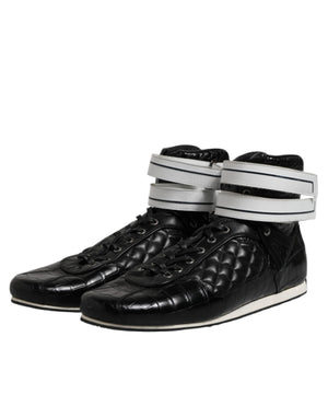 Schwarze gesteppte Leder Schnürschuhe