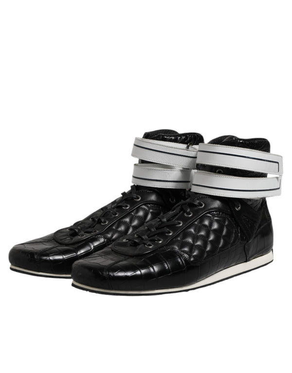 Schwarze gesteppte Leder Schnürschuhe