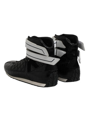 Schwarze gesteppte Leder Schnürschuhe