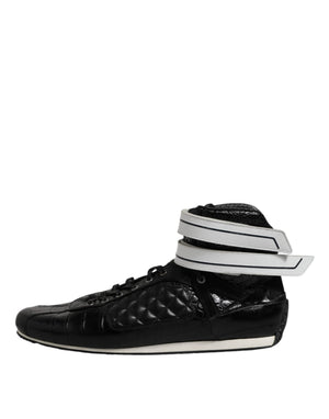 Schwarze gesteppte Leder Schnürschuhe