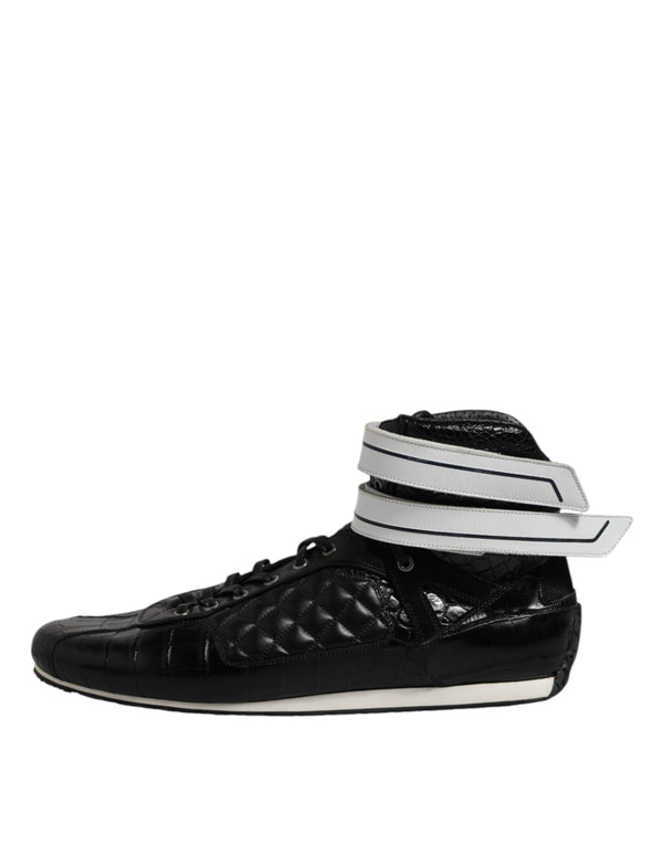 Schwarze gesteppte Leder Schnürschuhe