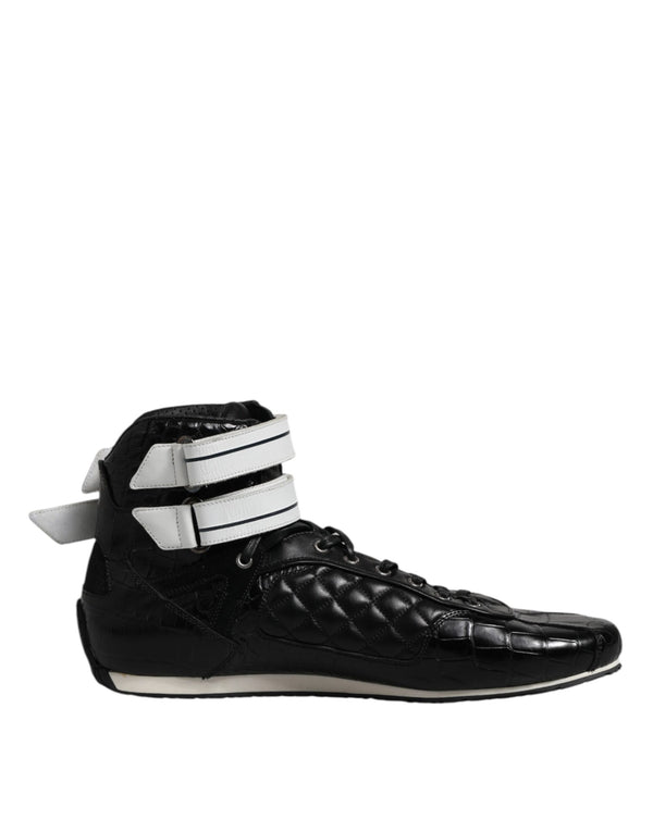 Schwarze gesteppte Leder Schnürschuhe