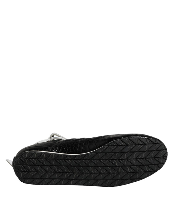 Schwarze gesteppte Leder Schnürschuhe