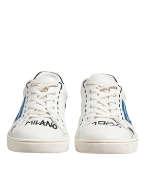 Weiße Leder bedruckte Low Top Sneakers Schuhe