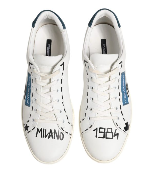 Weiße Leder bedruckte Low Top Sneakers Schuhe