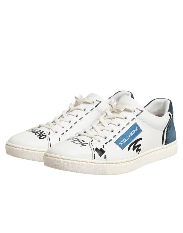 Weiße Leder bedruckte Low Top Sneakers Schuhe