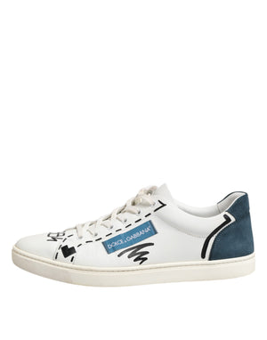 Weiße Leder bedruckte Low Top Sneakers Schuhe