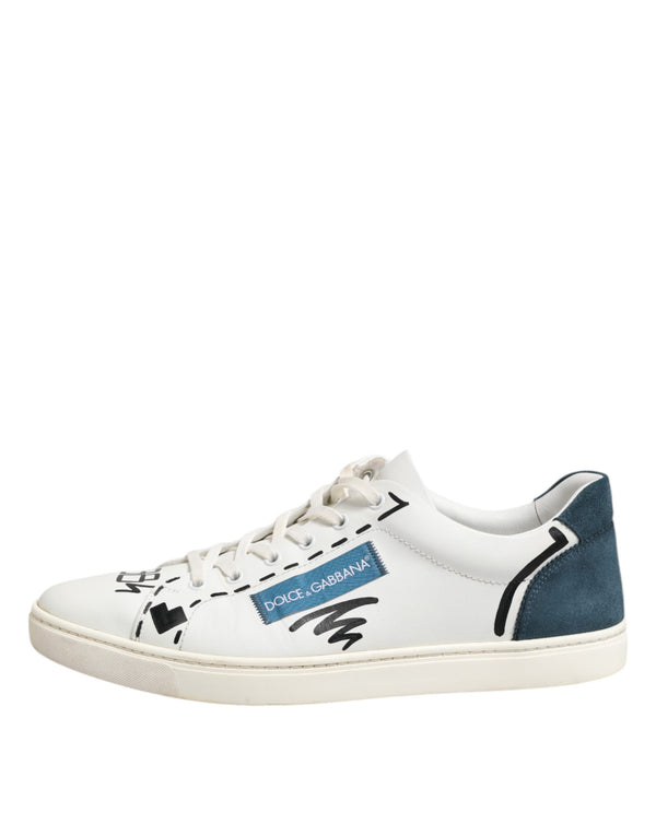 Weiße Leder bedruckte Low Top Sneakers Schuhe