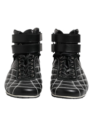 Schwarze gesteppte Leder Schnürschuhe