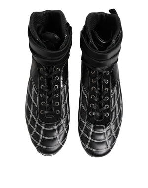 Schwarze gesteppte Leder Schnürschuhe