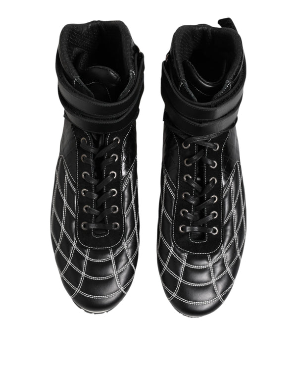 Schwarze gesteppte Leder Schnürschuhe