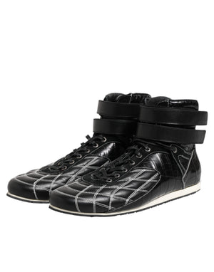 Schwarze gesteppte Leder Schnürschuhe