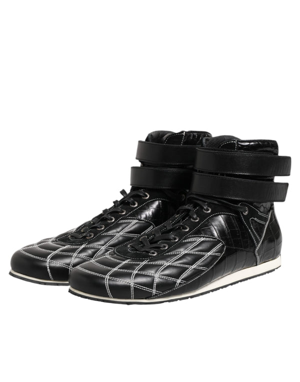 Schwarze gesteppte Leder Schnürschuhe