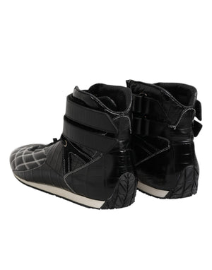 Schwarze gesteppte Leder Schnürschuhe
