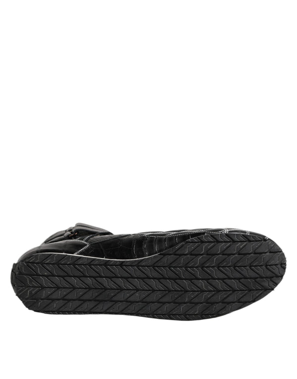 Schwarze gesteppte Leder Schnürschuhe