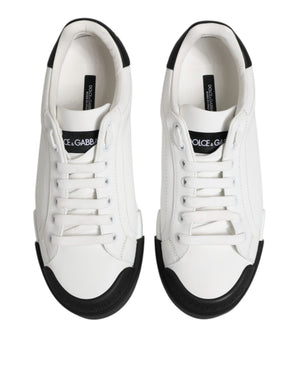 Weiß Schwarz Logo Leder Lace Up Sneakers Schuhe