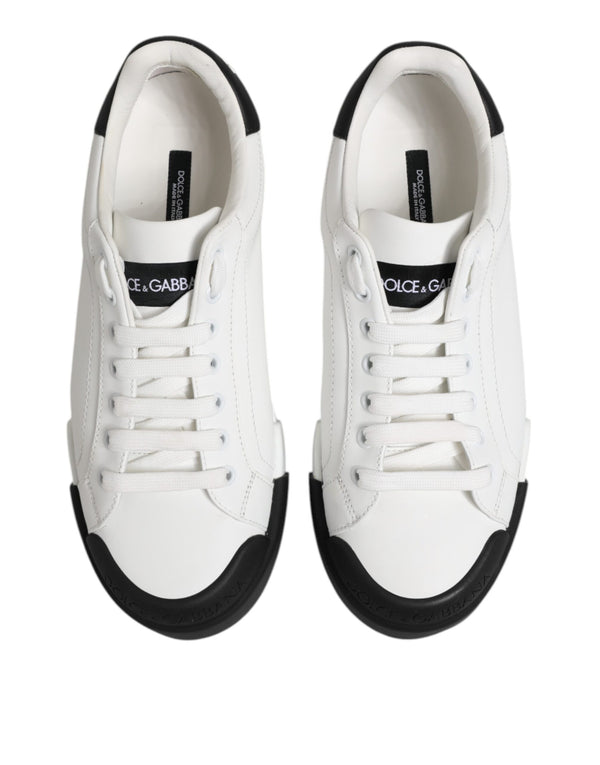 Weiß Schwarz Logo Leder Lace Up Sneakers Schuhe