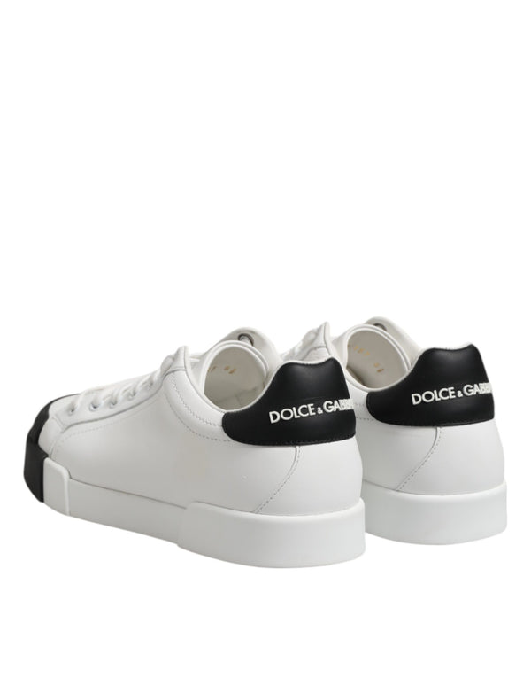 Weiß Schwarz Logo Leder Lace Up Sneakers Schuhe