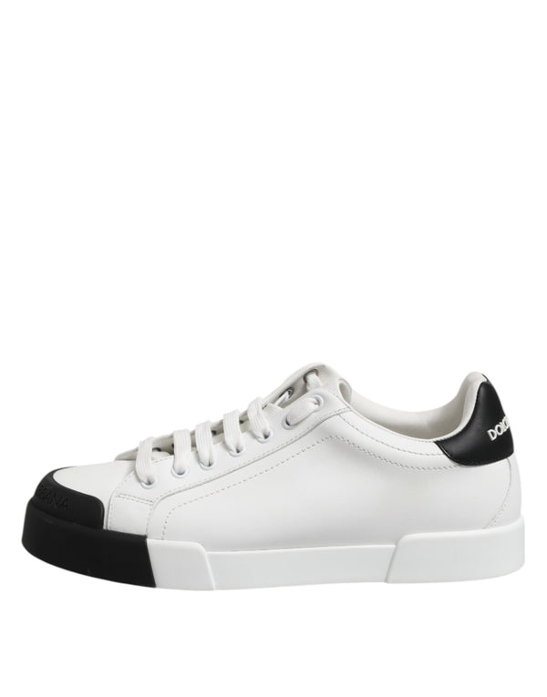 Weiß Schwarz Logo Leder Lace Up Sneakers Schuhe