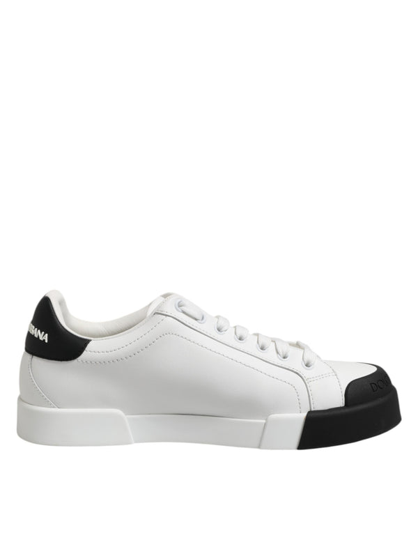 Weiß Schwarz Logo Leder Lace Up Sneakers Schuhe