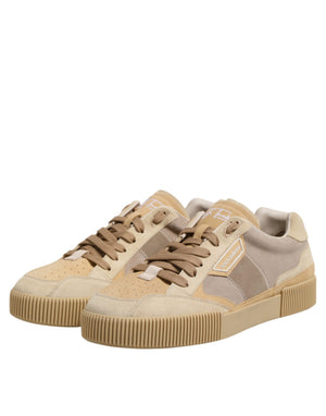 Beige Leder Low Top Lace Up Sneakers Schuhe