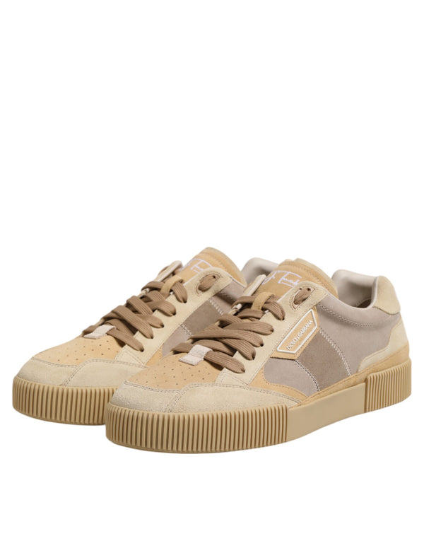 Beige Leder Low Top Lace Up Sneakers Schuhe
