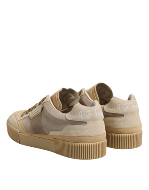 Beige Leder Low Top Lace Up Sneakers Schuhe