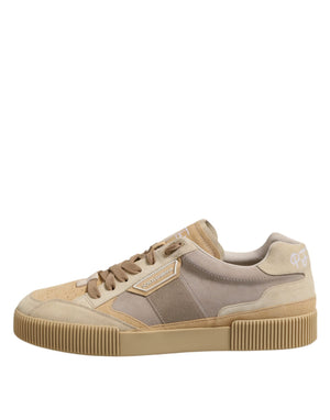 Beige Leder Low Top Lace Up Sneakers Schuhe