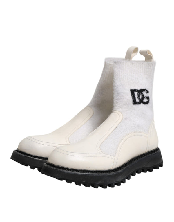Weiß Beige DG Logo Mid Calf Stiefel Schuhe