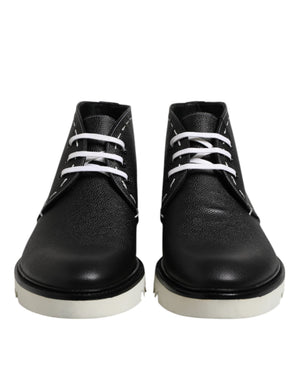 Schwarz Weiß Leder Stiefelette Schuhe