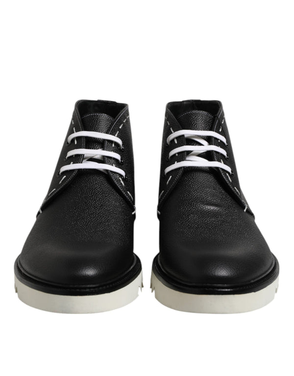 Schwarz Weiß Leder Stiefelette Schuhe