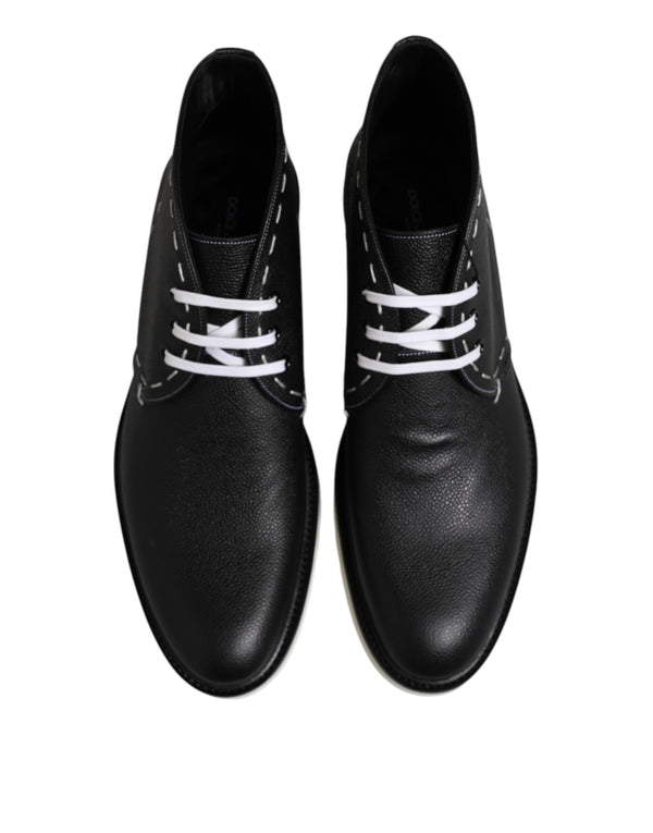Schwarz Weiß Leder Stiefelette Schuhe