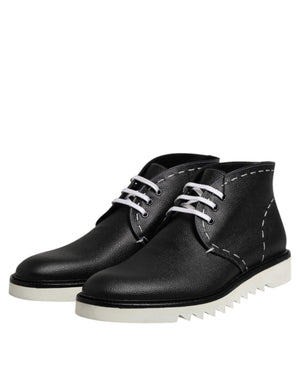 Schwarz Weiß Leder Stiefelette Schuhe