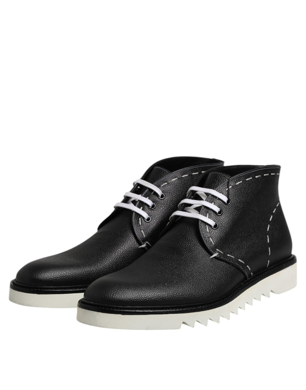 Schwarz Weiß Leder Stiefelette Schuhe
