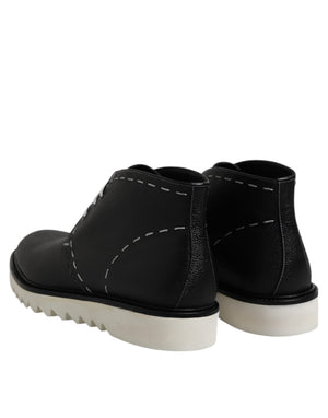 Schwarz Weiß Leder Stiefelette Schuhe