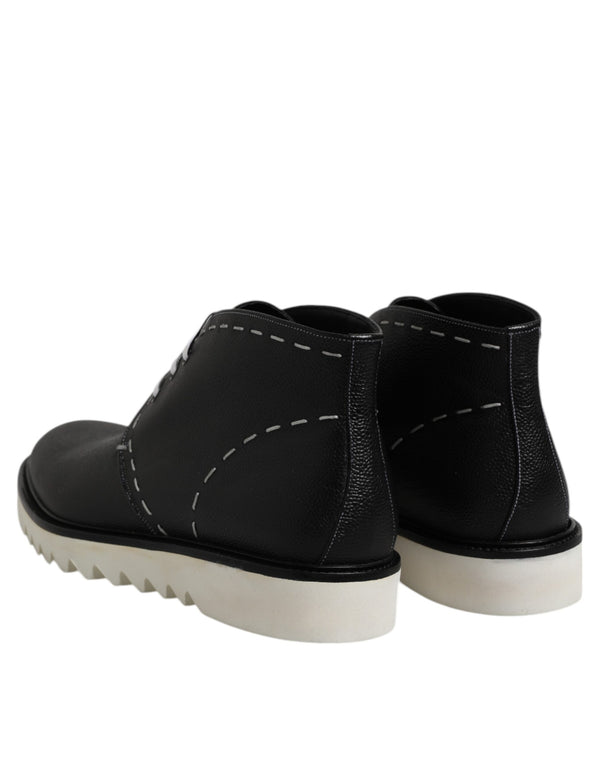 Schwarz Weiß Leder Stiefelette Schuhe
