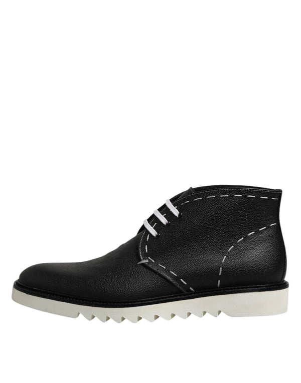 Schwarz Weiß Leder Stiefelette Schuhe