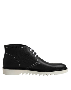 Schwarz Weiß Leder Stiefelette Schuhe