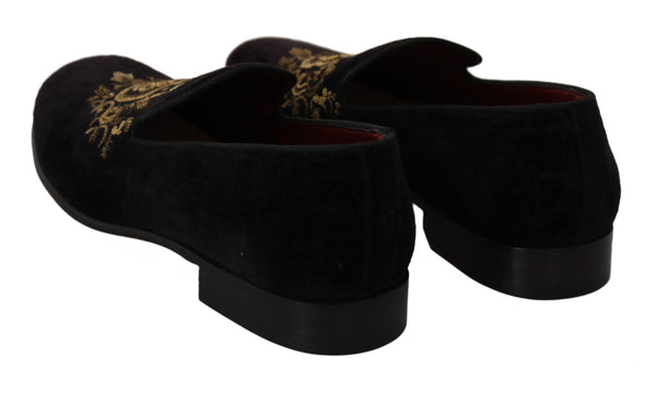 Loafers Schwarzer Samt Goldkrone