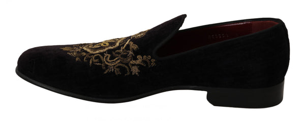 Loafers Schwarzer Samt Goldkrone