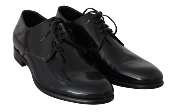 Polierte Derby-Schuhe aus blauem Leder