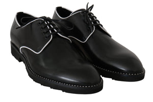 Schwarzes Leder Weiße Linie Kleid Derby Schuhe