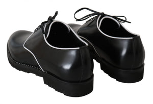 Schwarzes Leder Weiße Linie Kleid Derby Schuhe