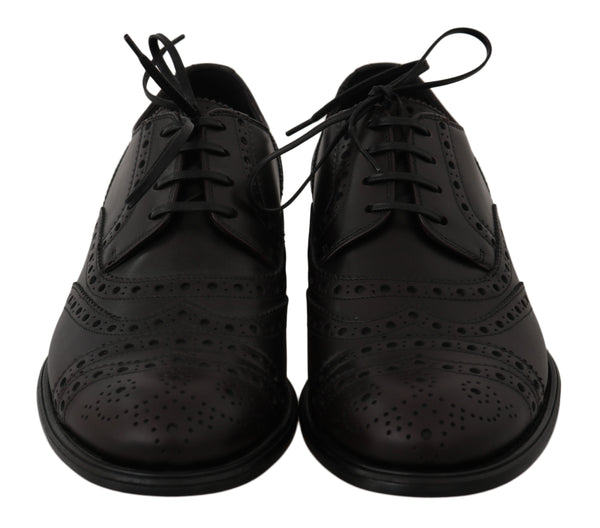 Schwarze Leder Wingtip Oxford Dress Schuhe