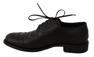 Schwarze Leder Wingtip Oxford Dress Schuhe