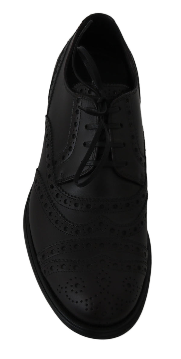 Schwarze Leder Wingtip Oxford Dress Schuhe
