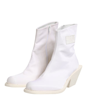 Weiße Quadratische Ferse Reißverschluss Stiefeletten Schuhe